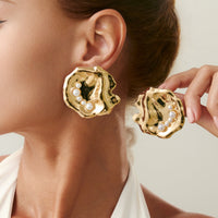 Thumbnail for Abstract Chunky Pearl Inlaid Shell Earrings - ArtGalleryZen