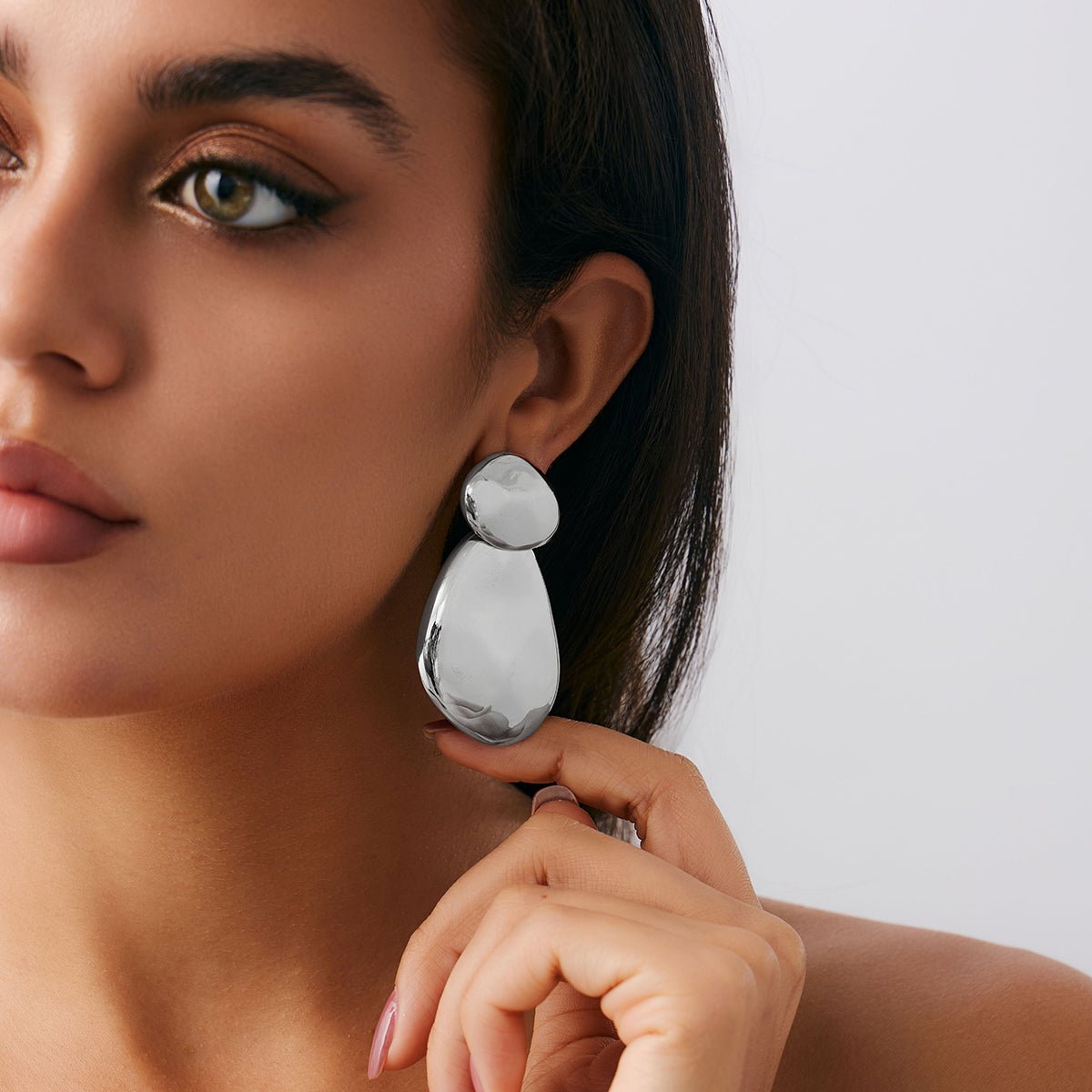 Abstract Glossy Duo Waterdrop Stud Earrings - ArtGalleryZen