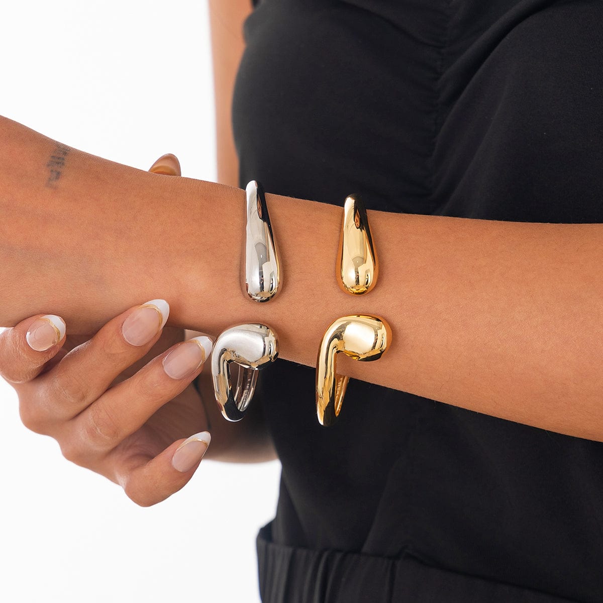 Abstract Gold Silver Tone Asymmetric Waterdrop Bangle Bracelet - ArtGalleryZen