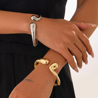 Thumbnail for Abstract Gold Silver Tone Asymmetric Waterdrop Bangle Bracelet - ArtGalleryZen