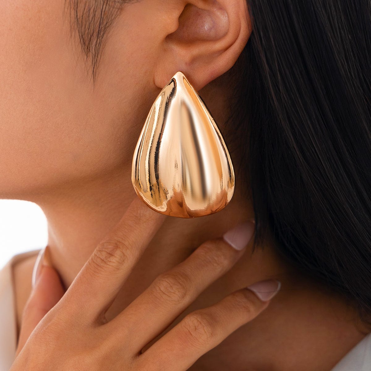 Abstract Gold Silver Tone Textured Waterdrop Earrings - ArtGalleryZen