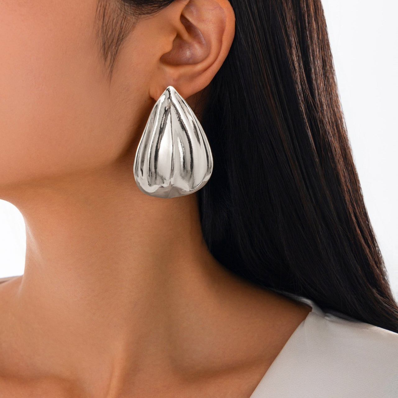 Abstract Gold Silver Tone Textured Waterdrop Earrings - ArtGalleryZen