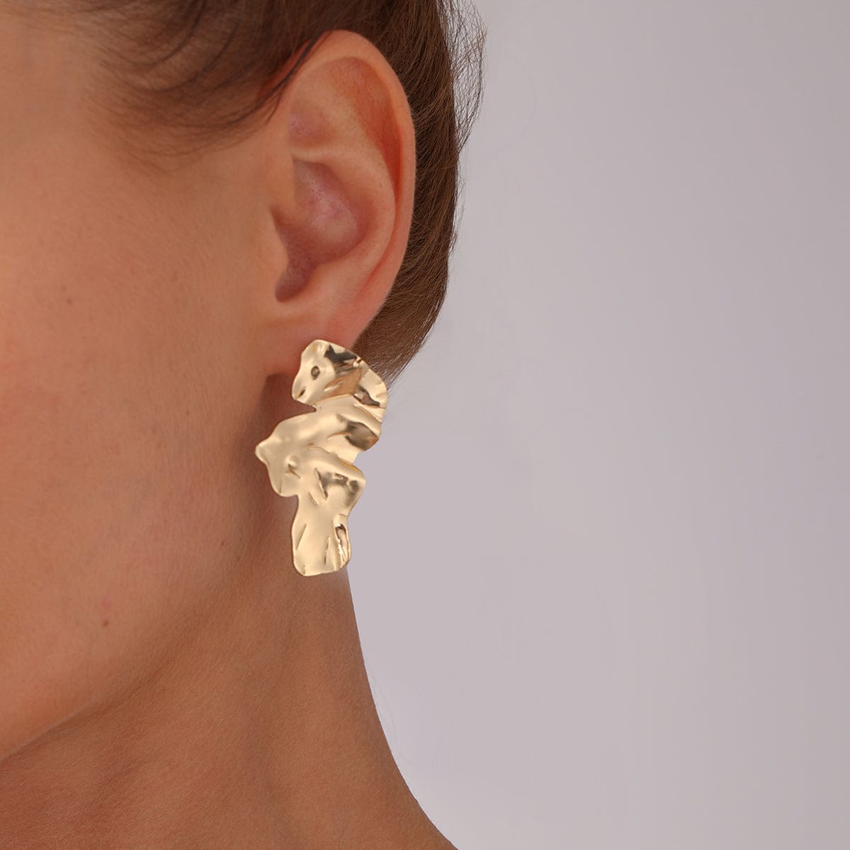 Abstract Irregular Gold Silver Tone Petal Stud Earrings - ArtGalleryZen