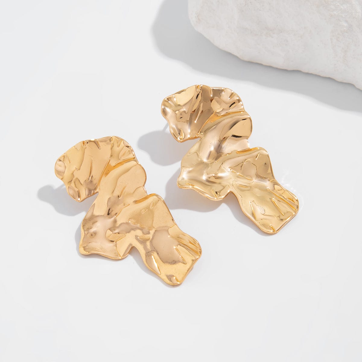 Abstract Irregular Gold Silver Tone Petal Stud Earrings - ArtGalleryZen