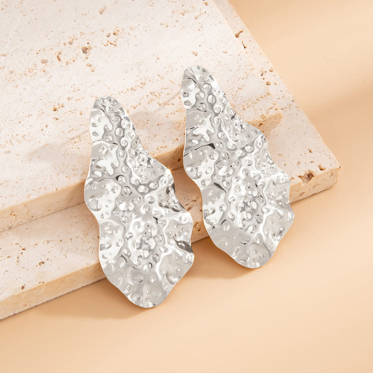 Abstract Irregular Hammered Waterdrop Stud Earrings - ArtGalleryZen