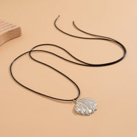 Thumbnail for Abstract Metallic Shell Pendant Wax Cord String Necklace - ArtGalleryZen