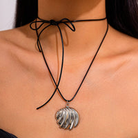 Thumbnail for Abstract Metallic Shell Pendant Wax Cord String Necklace - ArtGalleryZen