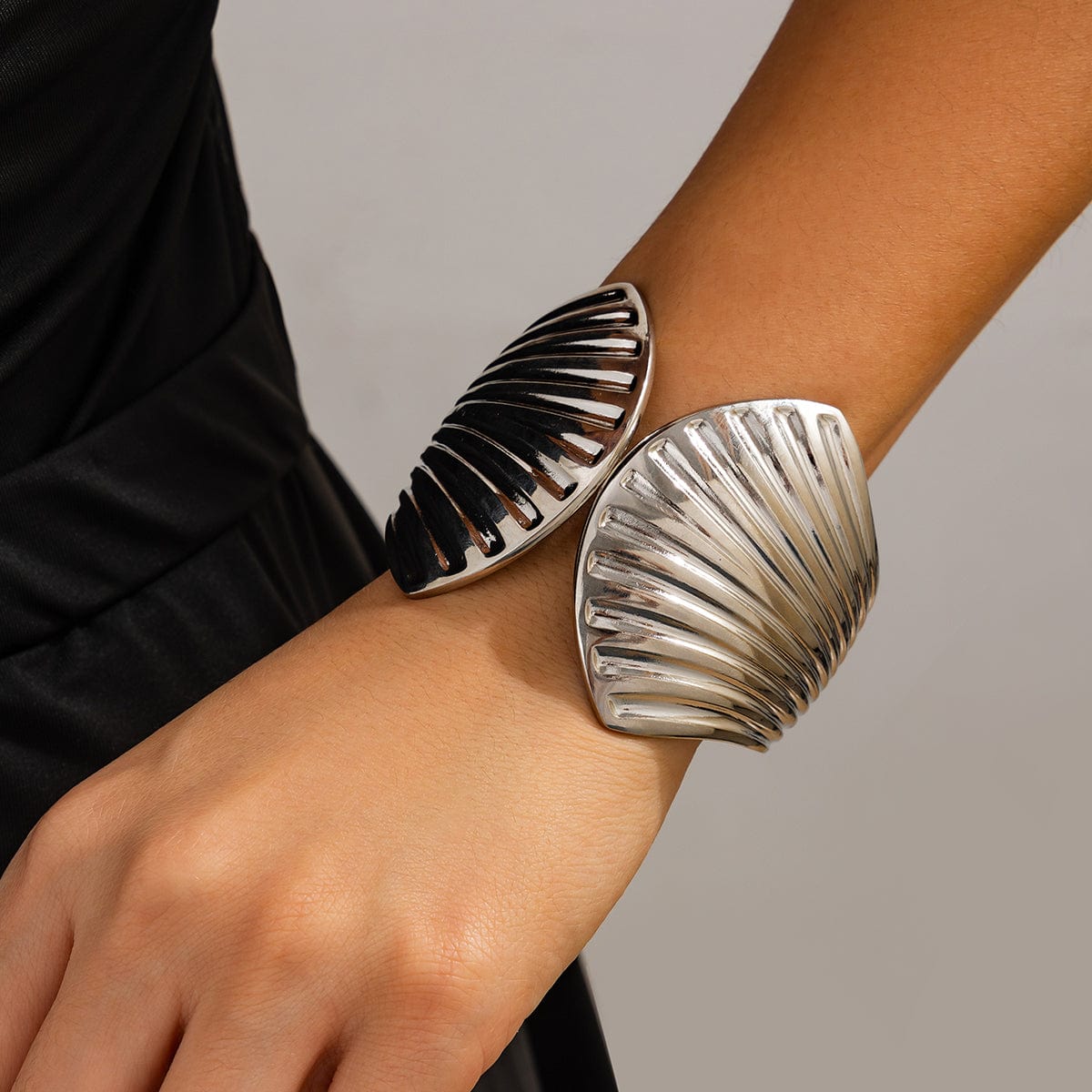 Abstract Shell Shaped Wide Cuff Bangle Bracelet - ArtGalleryZen