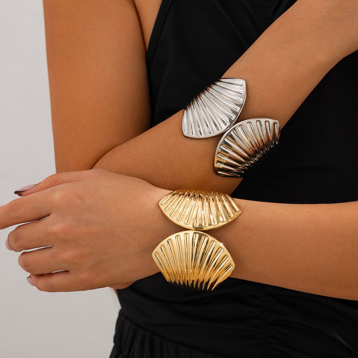 Abstract Shell Shaped Wide Cuff Bangle Bracelet - ArtGalleryZen