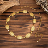 Thumbnail for Antique Gold Silver Tone Carved Oval Disk Waist Chain - ArtGalleryZen