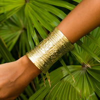 Thumbnail for Antique Gold Silver Tone Embossed Floral Wrist Cuff Wrap Wide Bangle - ArtGalleryZen