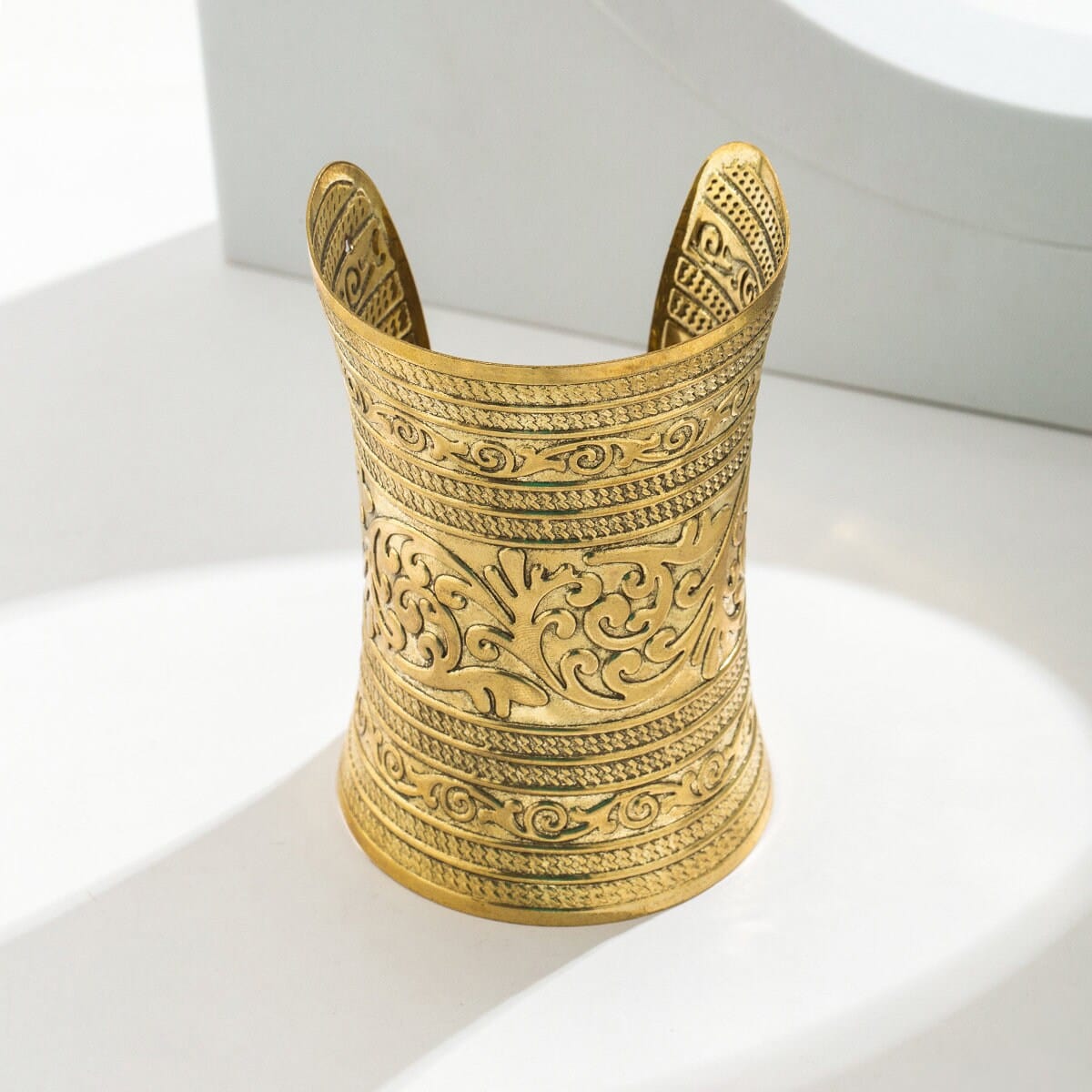 Antique Gold Silver Tone Embossed Floral Wrist Cuff Wrap Wide Bangle - ArtGalleryZen