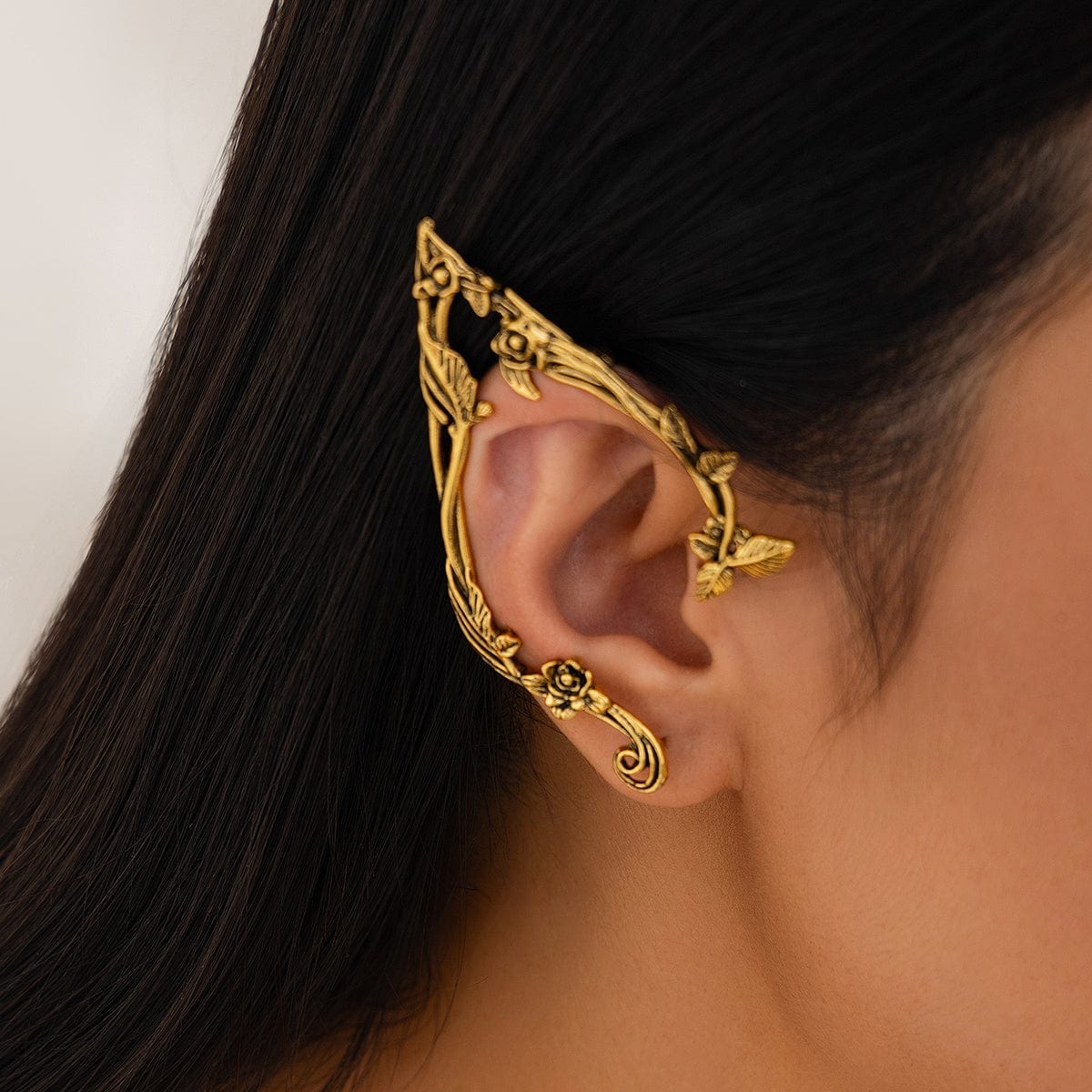 Antique Gold Silver Tone Floral Leaf Ear Cuff Climber Crawler Wrap Earrings - ArtGalleryZen