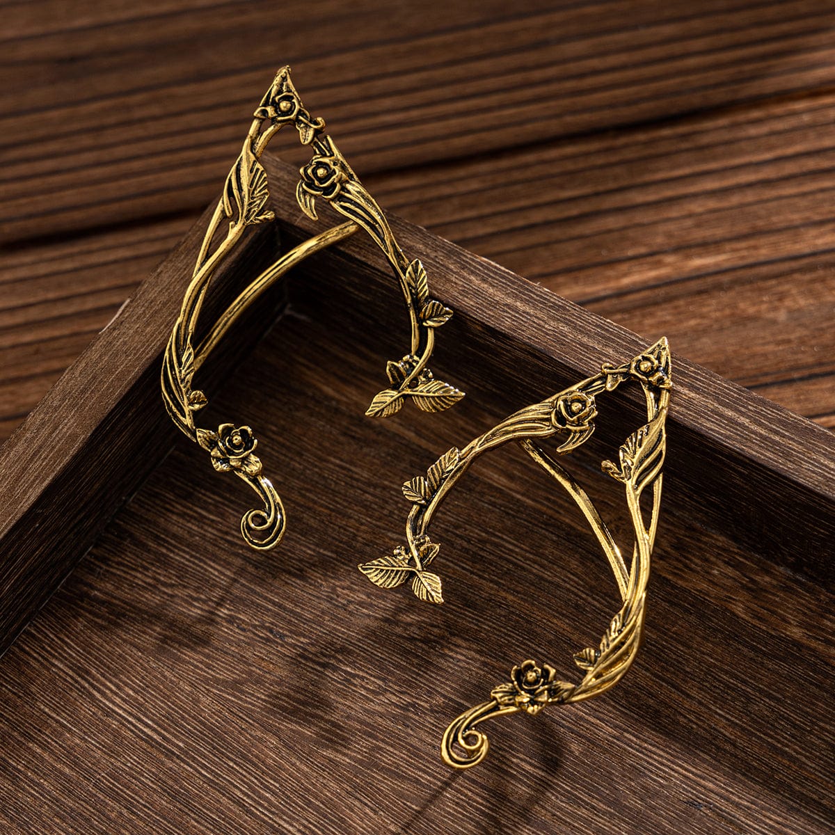 Antique Gold Silver Tone Floral Leaf Ear Cuff Climber Crawler Wrap Earrings - ArtGalleryZen