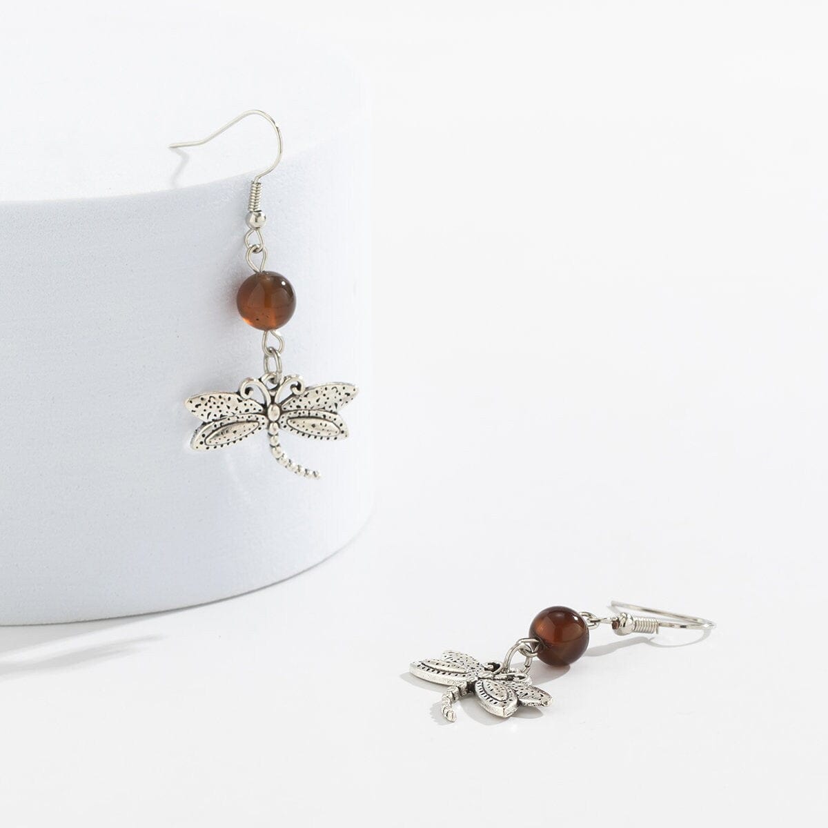 Antique Silver Dragonfly Dangle Earrings - ArtGalleryZen