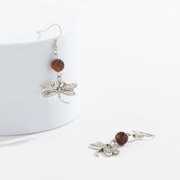 Thumbnail for Antique Silver Dragonfly Dangle Earrings - ArtGalleryZen