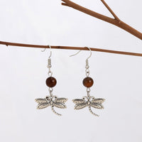 Thumbnail for Antique Silver Dragonfly Dangle Earrings - ArtGalleryZen