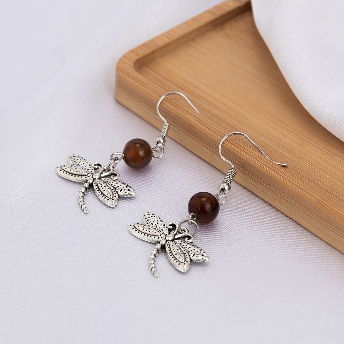 Antique Silver Dragonfly Dangle Earrings - ArtGalleryZen