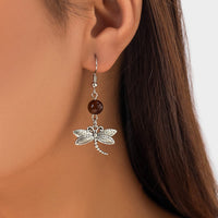 Thumbnail for Antique Silver Dragonfly Dangle Earrings - ArtGalleryZen