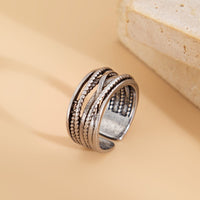 Thumbnail for Antique Silver Layered Pattern Open Ring - ArtGalleryZen