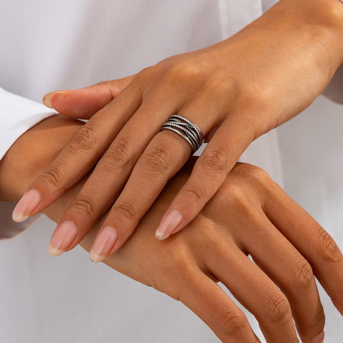 Antique Silver Layered Pattern Open Ring - ArtGalleryZen
