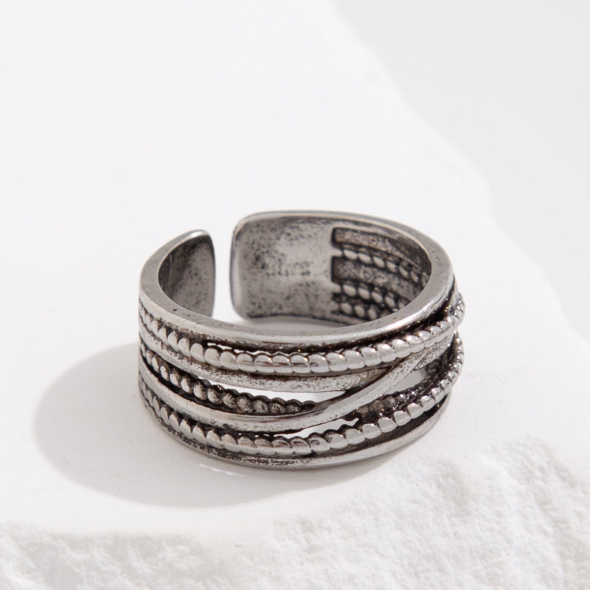 Antique Silver Layered Pattern Open Ring - ArtGalleryZen