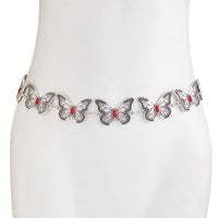 Thumbnail for Antique Silver Plated Red Turquoise Inlaid Butterfly Waist Chain - ArtGalleryZen
