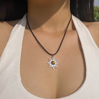 Thumbnail for Antique Turquoise Stone Inlaid Sun Pendant Leather String Necklace - ArtGalleryZen