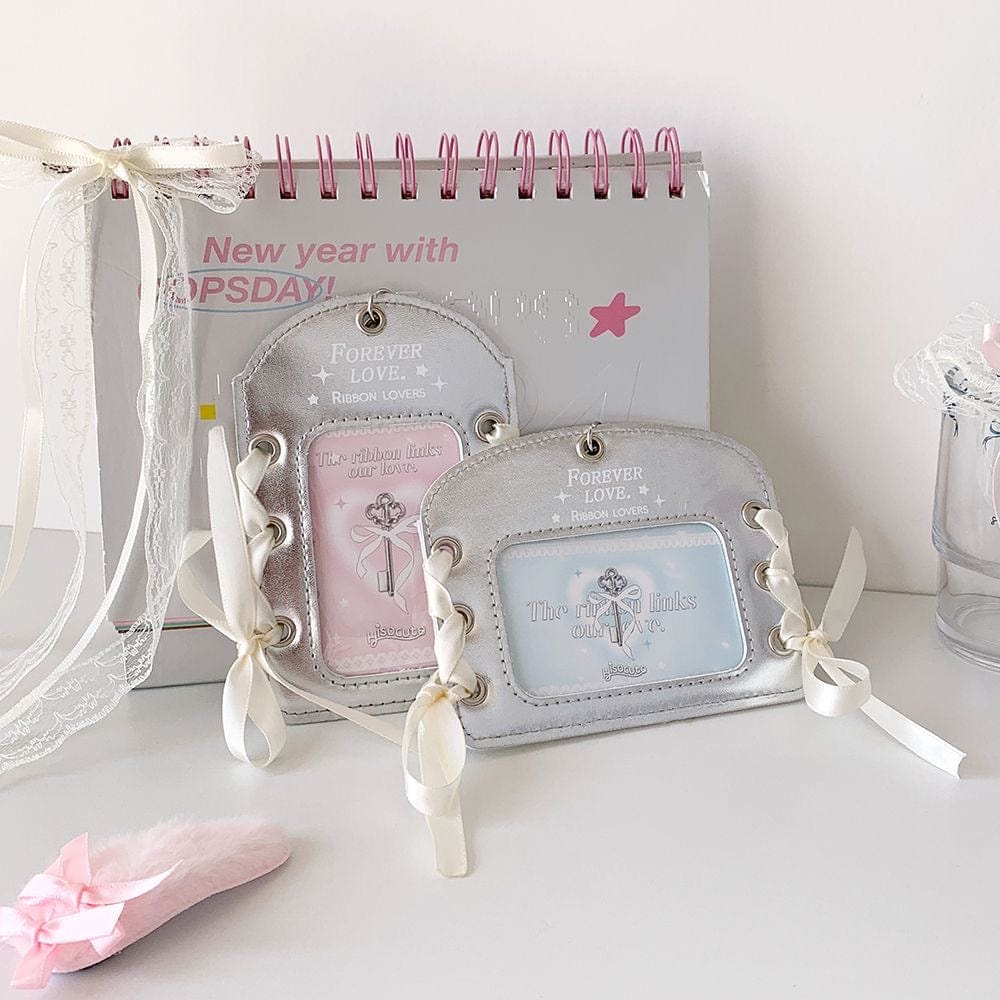 Ballet Style Ribbon Silver Kpop Keychain Photocard Holder - ArtGalleryZen
