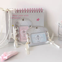 Thumbnail for Ballet Style Ribbon Silver Kpop Keychain Photocard Holder - ArtGalleryZen