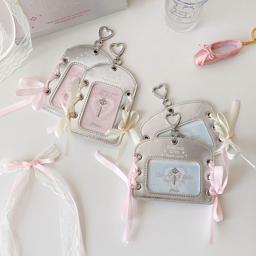 Ballet Style Ribbon Silver Kpop Keychain Photocard Holder - ArtGalleryZen