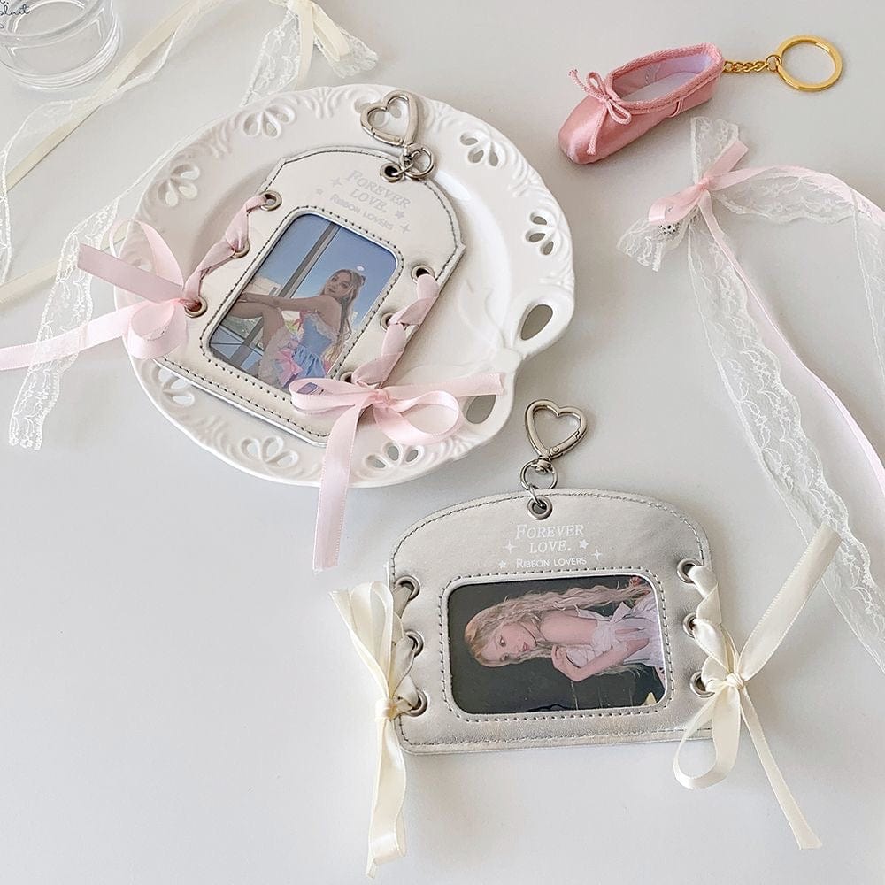 Ballet Style Ribbon Silver Kpop Keychain Photocard Holder - ArtGalleryZen