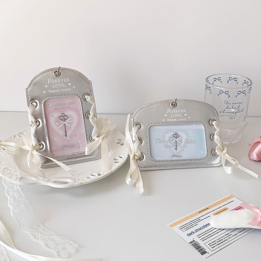 Ballet Style Ribbon Silver Kpop Keychain Photocard Holder - ArtGalleryZen