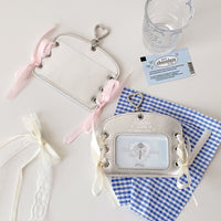 Thumbnail for Ballet Style Ribbon Silver Kpop Keychain Photocard Holder - ArtGalleryZen