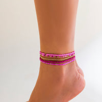Thumbnail for Barbie Pink 5Pcs Crystal Beaded Stackable Anklet Set - ArtGalleryZen