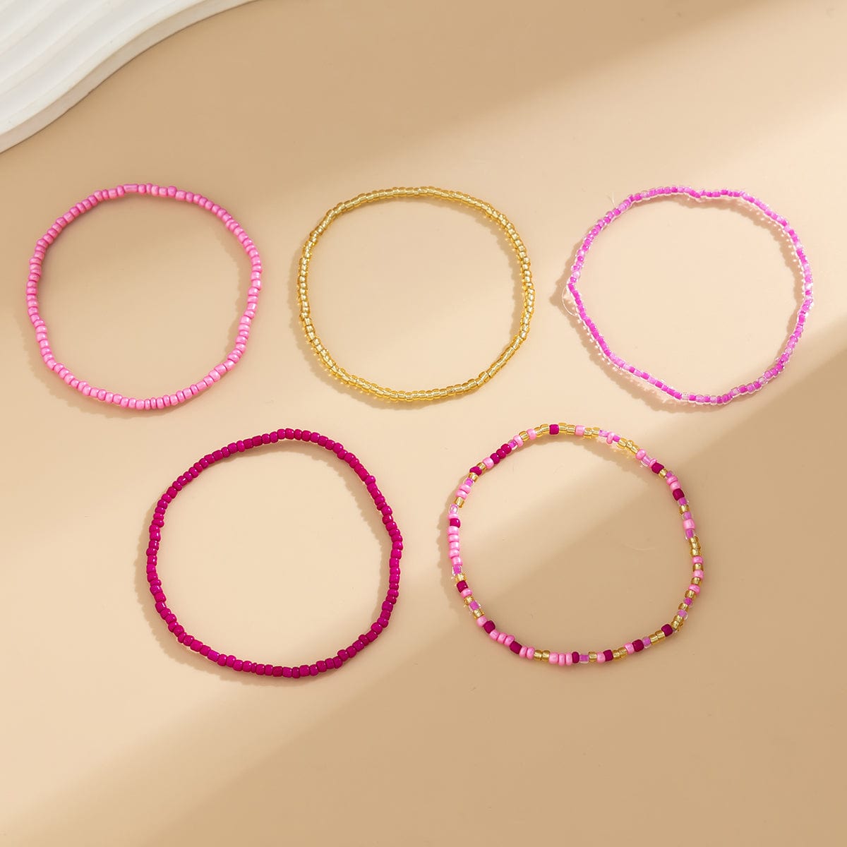 Barbie Pink 5Pcs Crystal Beaded Stackable Anklet Set - ArtGalleryZen