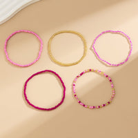 Thumbnail for Barbie Pink 5Pcs Crystal Beaded Stackable Anklet Set - ArtGalleryZen