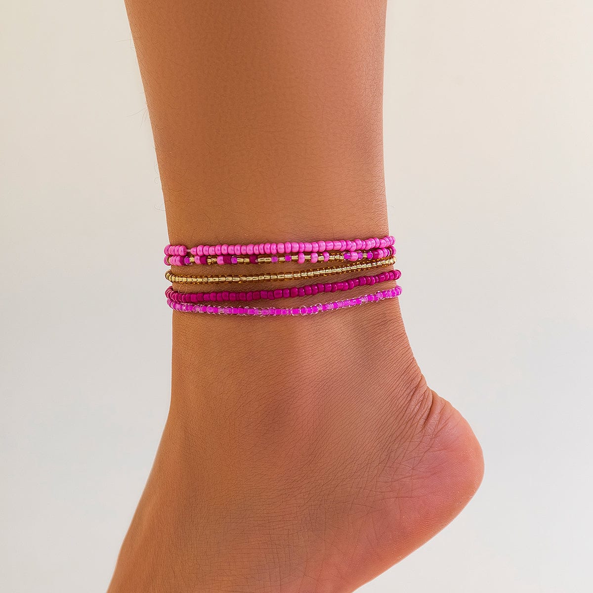 Barbie Pink 5Pcs Crystal Beaded Stackable Anklet Set - ArtGalleryZen