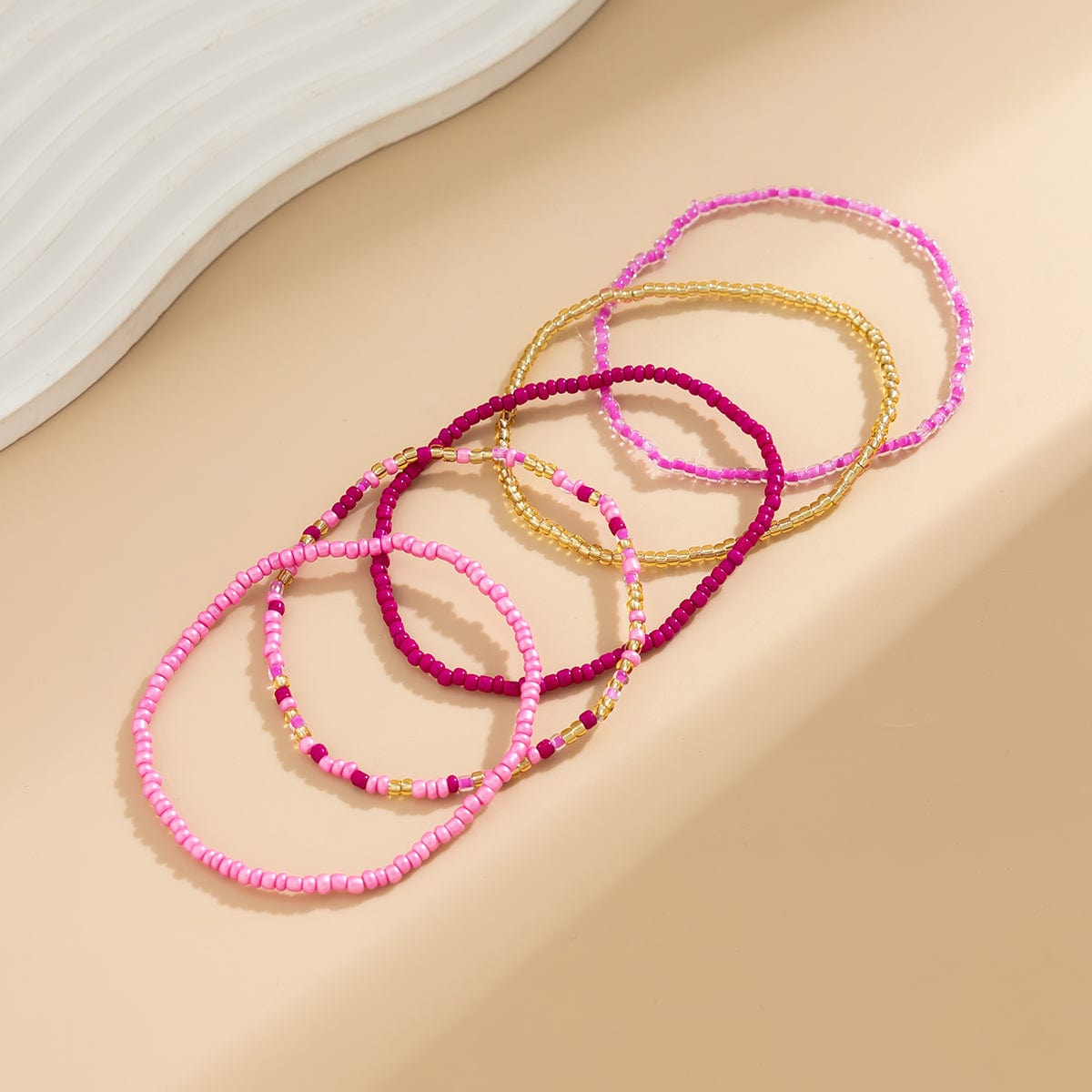 Barbie Pink 5Pcs Crystal Beaded Stackable Anklet Set - ArtGalleryZen