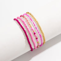 Thumbnail for Barbie Pink 5Pcs Crystal Beaded Stackable Anklet Set - ArtGalleryZen