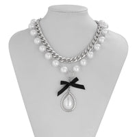 Thumbnail for Baroque 2pcs Bowknot Pearl Pendant Curb Chain Necklace Set - ArtGalleryZen