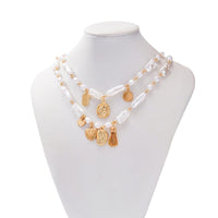 Thumbnail for Baroque 2pcs Heart Disk Pendant Irregular Pearl Chain Necklace Set - ArtGalleryZen