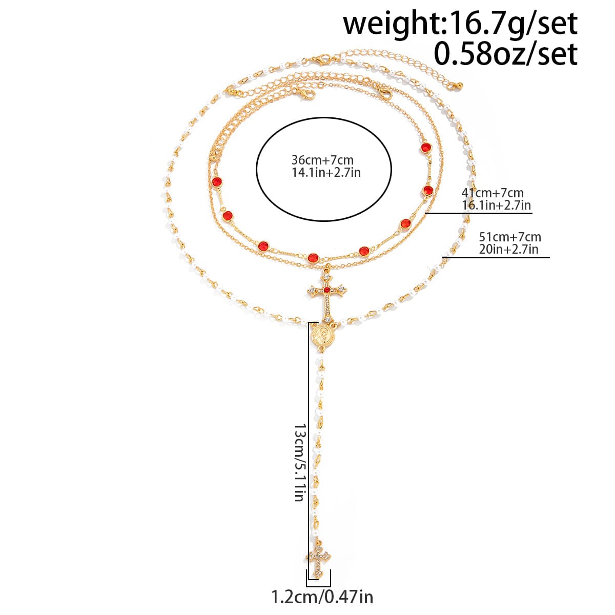 Baroque 3pcs Cross Pendant Pearl Crystal Chain Y Necklace Set - ArtGalleryZen