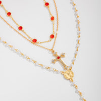 Thumbnail for Baroque 3pcs Cross Pendant Pearl Crystal Chain Y Necklace Set - ArtGalleryZen