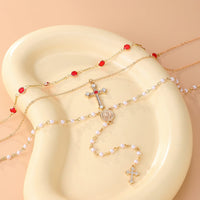 Thumbnail for Baroque 3pcs Cross Pendant Pearl Crystal Chain Y Necklace Set - ArtGalleryZen