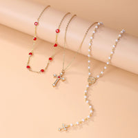 Thumbnail for Baroque 3pcs Cross Pendant Pearl Crystal Chain Y Necklace Set - ArtGalleryZen