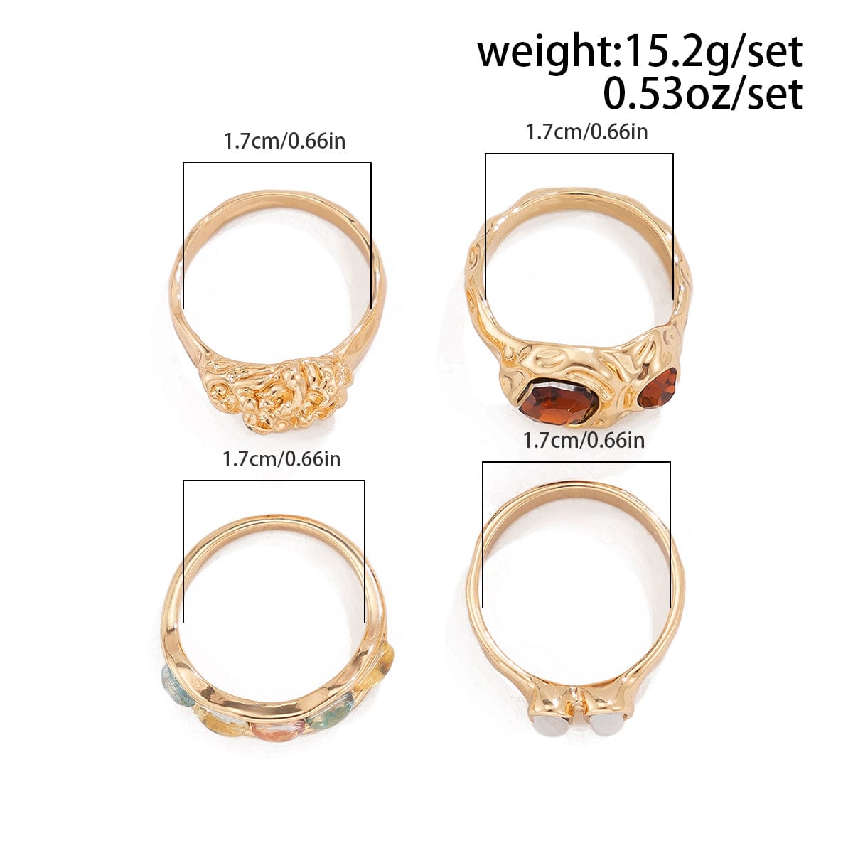 Baroque 4Pcs Crystal Rhinestone Inlaid Carved Pattern Ring Set - ArtGalleryZen
