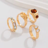 Thumbnail for Baroque 4Pcs Crystal Rhinestone Inlaid Carved Pattern Ring Set - ArtGalleryZen