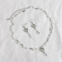 Thumbnail for Baroque Crystal Heart Pendant Pearl Seed Bead Chain Necklace Earrings Set - ArtGalleryZen