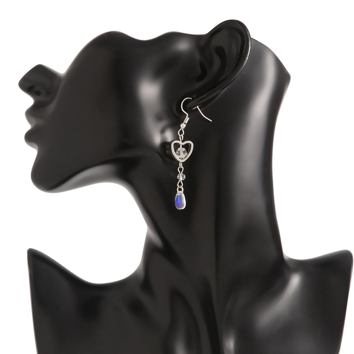 Baroque Crystal Heart Pendant Pearl Seed Bead Chain Necklace Earrings Set - ArtGalleryZen